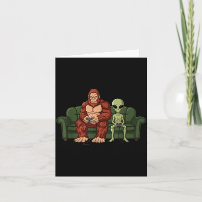 Tarjeta Bigfoot Alien Video Games Gaming Sasquatch Ufo Men (Anverso)