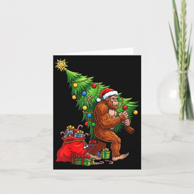 Tarjeta Bigfoot Christmas Tree Xmas Lights Funny Sasquatch (Anverso)