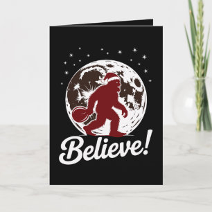 Tarjeta Bigfoot Cree Navidad Sombrero Santa Luna Sasquatch