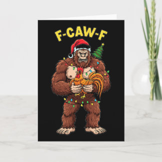 Tarjeta Bigfoot de Navidad sosteniendo pollo divertido día