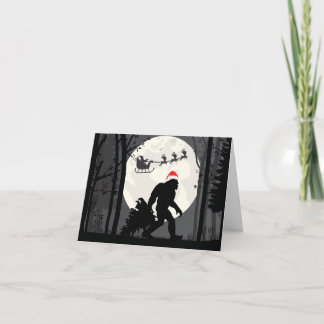 Tarjeta Bigfoot Divertido de Navidad con Santa en el Bosqu