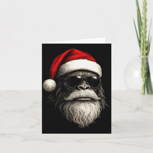 Tarjeta Bigfoot Face Sungles Santa Christmas Funny Xmas Sa (Anverso)