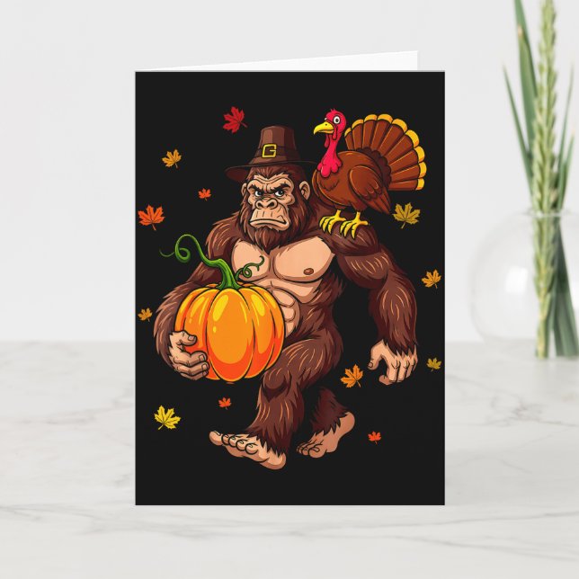 Tarjeta Bigfoot Lgrim Turkey Pumpkin Thanksgiving Day Boys (Anverso)