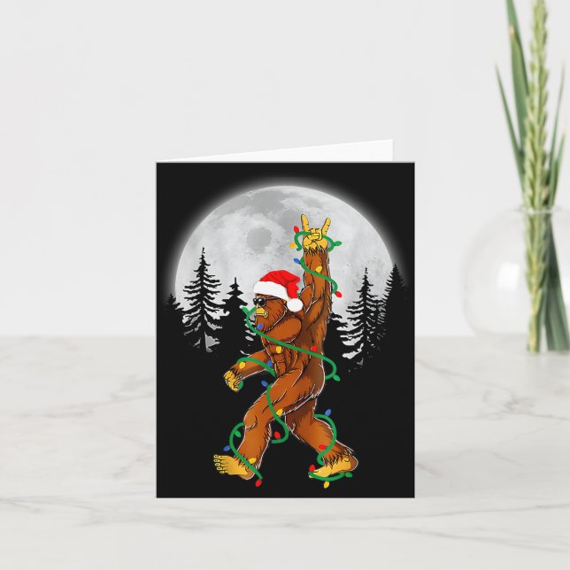 Tarjeta Bigfoot Santa Christmas Tree Lights Funny Xmas Sas (Anverso)