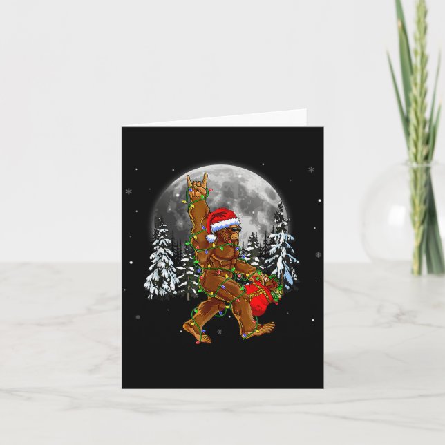 Tarjeta Bigfoot Santa Christmas Tree Lights Funny Xmas Sas (Anverso)