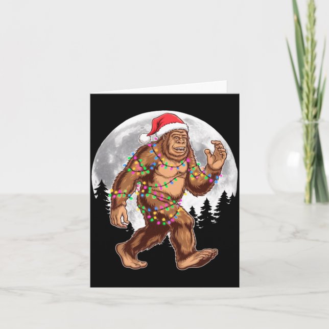 Tarjeta Bigfoot Santa Christmas Tree Lights Xmas Sasquatch (Anverso)