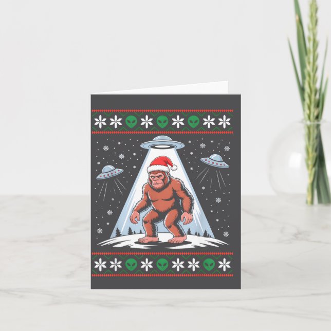 Tarjeta Bigfoot Santa Ufo Alien Funny Ugly Christmas Sweat (Anverso)