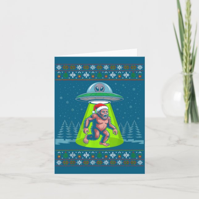 Tarjeta Bigfoot Santa Ufo Sasquatch Funny Ugly Christmas S (Anverso)