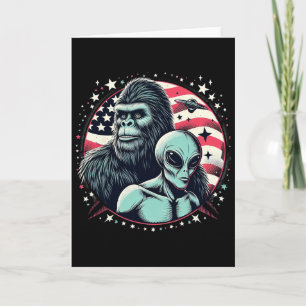 Tarjeta Bigfoot Sasquatch Alien divertido bandera de Estad
