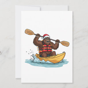 Tarjeta Bigfoot Sasquatch en kayak de Navidad deporte acuá