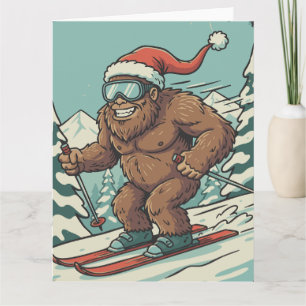 Tarjeta Bigfoot Sasquatch Navidad Esquí Deporte de Inviern