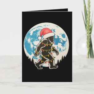 Tarjeta Bigfoot Sasquatch Santa Luna Luces de Navidad Xmas
