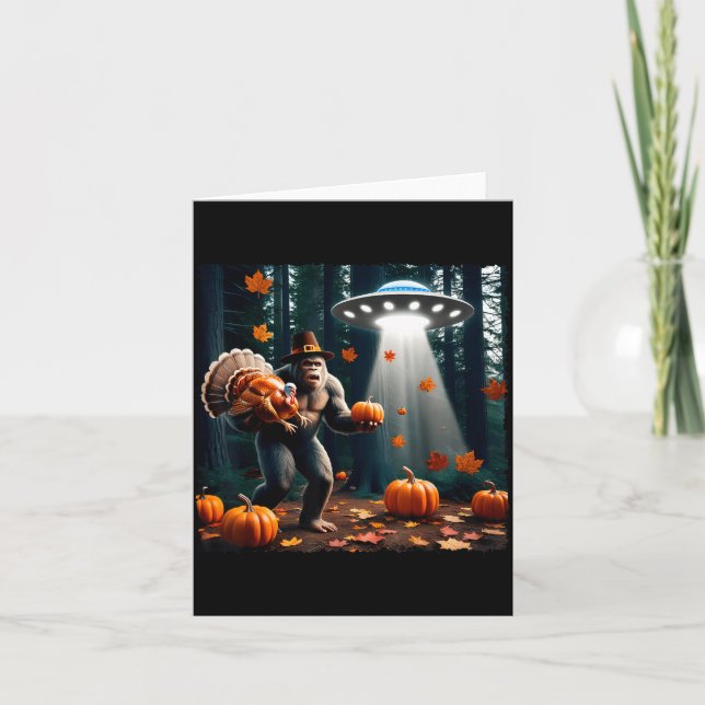 Tarjeta Bigfoot Sasquatch Turkey Ufos Funny Thanksgiving D (Anverso)
