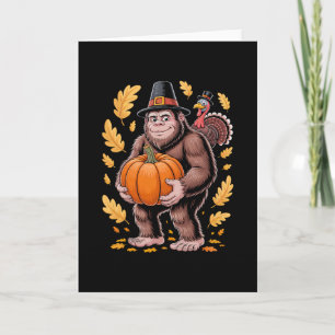 Tarjeta Bigfoot Sombrero Llevando Calabaza Con Pavo Hojas