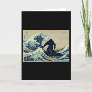 Tarjeta Bigfoot Surfing Gran Ola de Kanagawa 