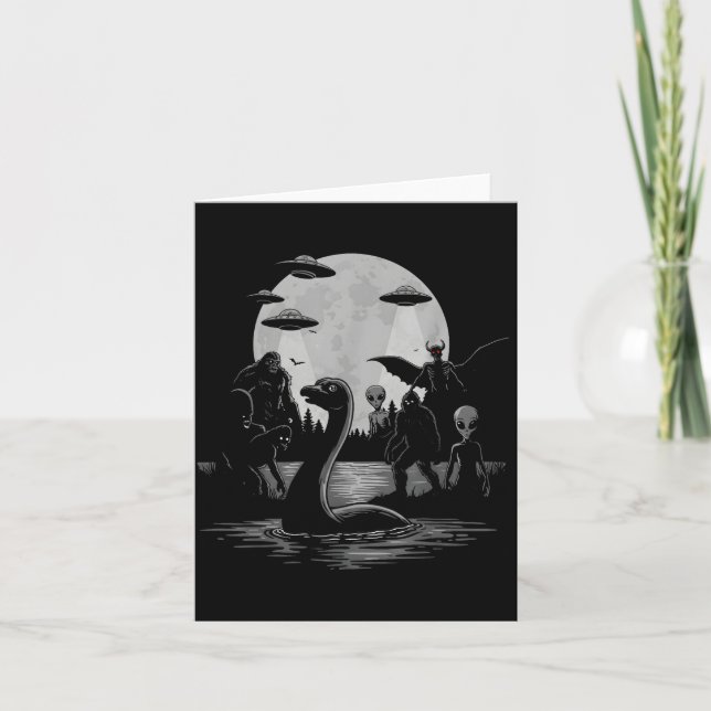 Tarjeta Bigfoot Ufo Loch Ness Monster Mothman And Aliens!  (Anverso)