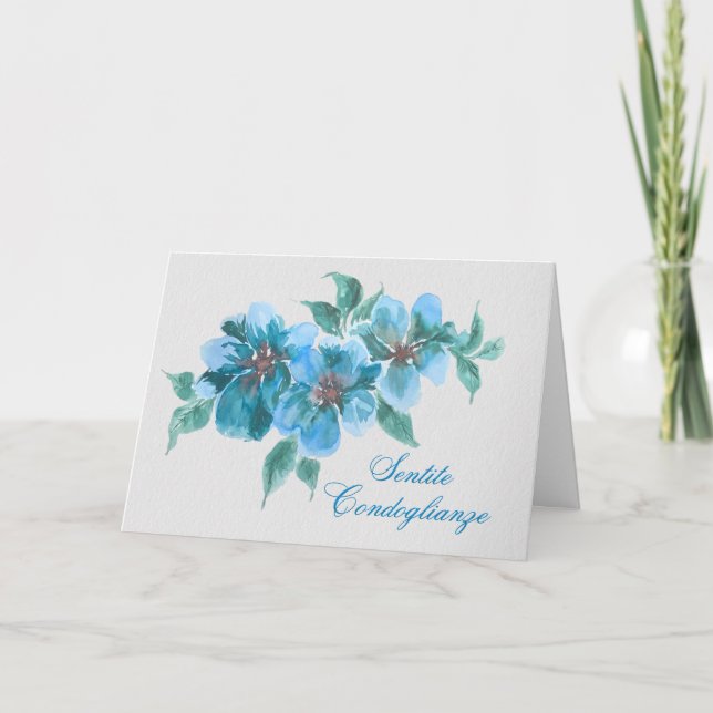 Tarjeta Biglietto di Condoglianze Floreale Blu Italian (Anverso)