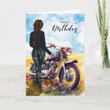 Biker Chick Motorcycle Wildflower Meadow Cumpleaño