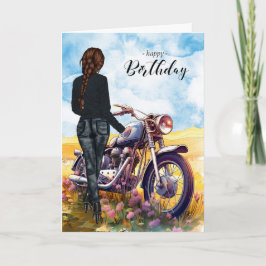 Tarjeta Biker Chick Motorcycle Wildflower Meadow Cumpleaño