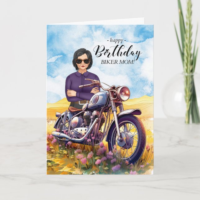Tarjeta Biker Mom Motorcycle Wildflower Cumpleaños (Anverso)