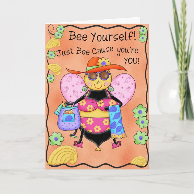 Tarjeta Bikini Bee Whimsy Honey Bee Happy Birday (Anverso)