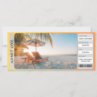 Tarjeta Billete Imprimible Tropical Beach Surprise Revelar