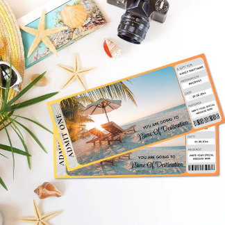 Tarjeta Billete Imprimible Tropical Beach Surprise Revelar