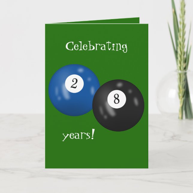 Tarjeta Billiard Balls 28 cumpleaños (Anverso)