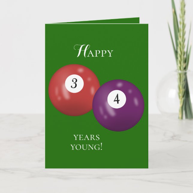 Tarjeta Billiard Balls 34 cumpleaños (Anverso)