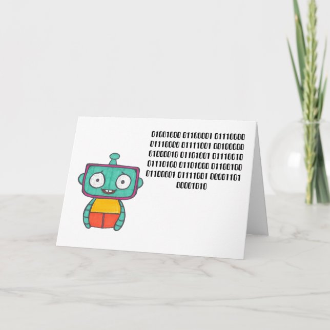 Tarjeta Binary Code Happy Birday Card - Robot (Anverso)