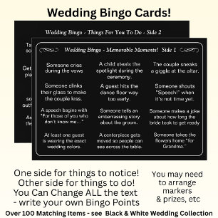 Tarjeta ¡BINGO de boda! Juego para invitados negro blanco