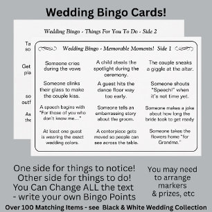 Tarjeta ¡BINGO de boda!  Juego para invitados Negro Blanco