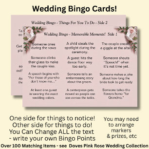 Tarjeta ¡BINGO de Boda! Juego para Invitados Rosas Paloma