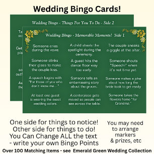 Tarjeta ¡BINGO de boda! Juego para invitados Verde Esmeral