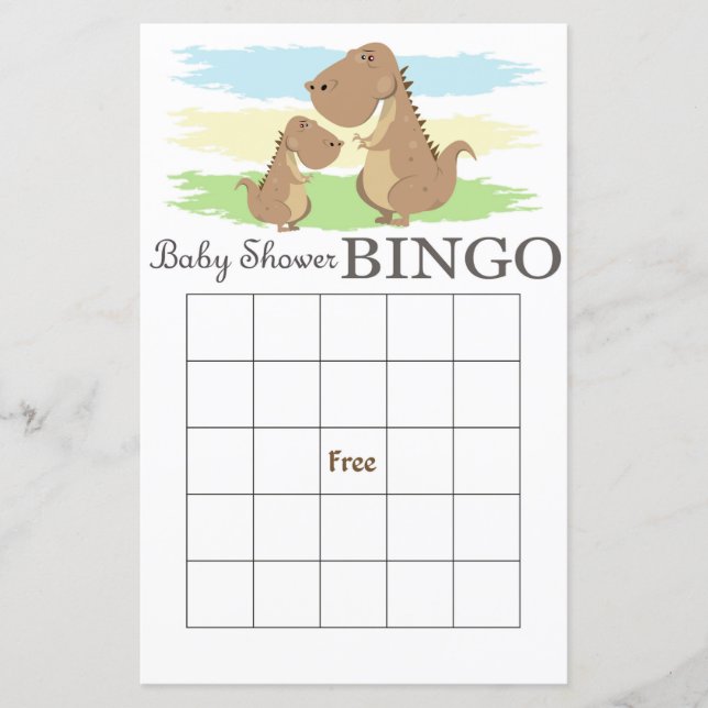 Tarjeta bingo de ducha de bebé dinosaurio, bingo d (Anverso)