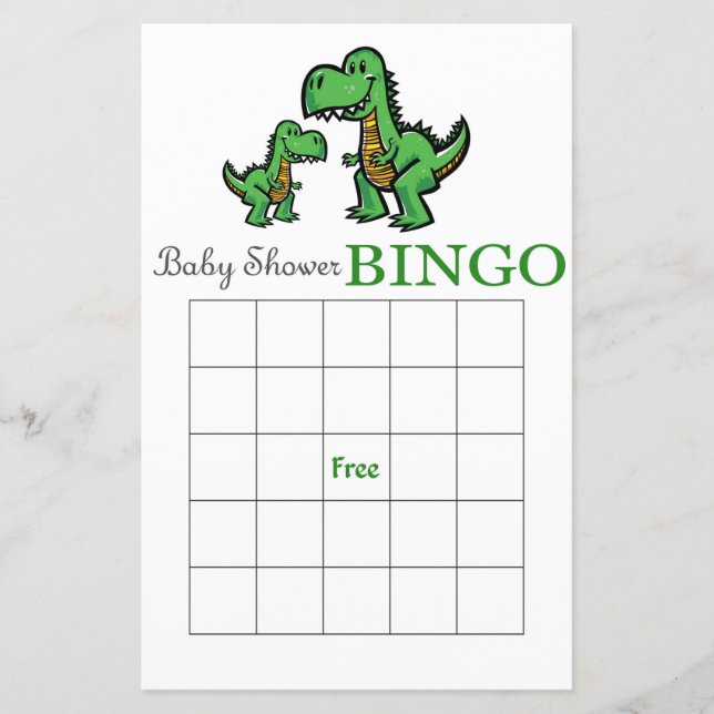 Tarjeta bingo de ducha de bebé dinosaurio, bingo d (Anverso)