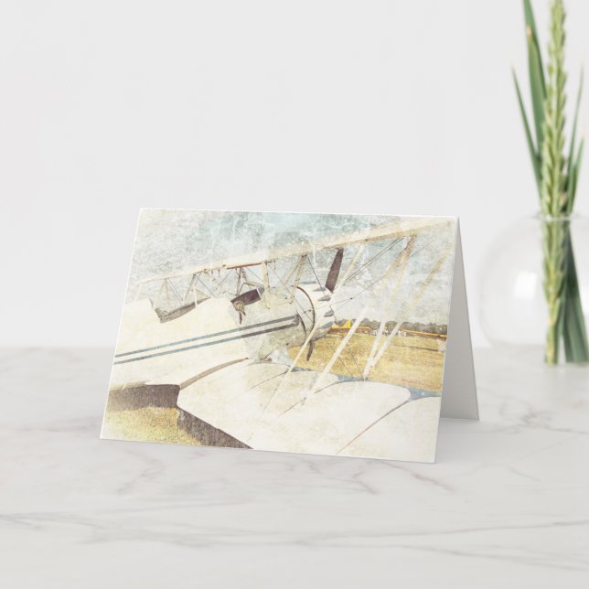 Tarjeta Biplano antiguo azul y blanco (Anverso)