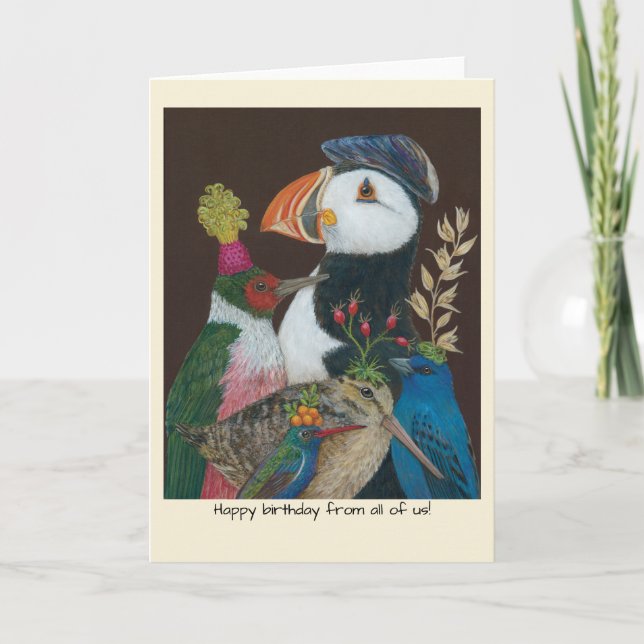 Tarjeta Bird group birthday from all of us card (Anverso)