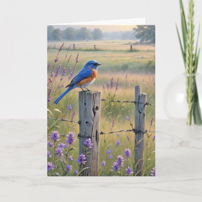 Tarjeta Birday Bluebird On Fence Post (Anverso)