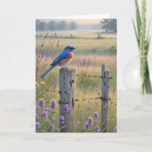 Tarjeta Birday Bluebird On Fence Post