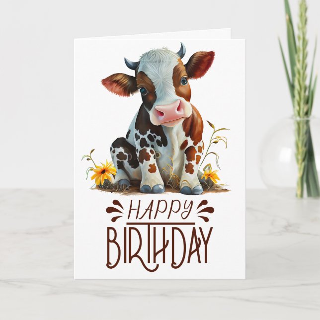 Tarjeta Birday Boy Cute Cow (Anverso)