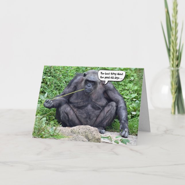 Tarjeta Birday Chimpanzee haciendo humor más viejo (Anverso)