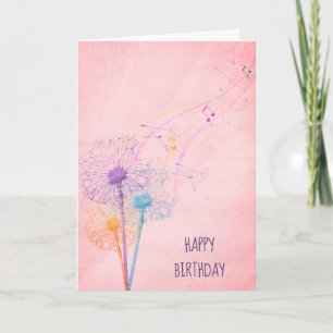 Tarjeta Birday Dandelion Seeds Y Music Notes