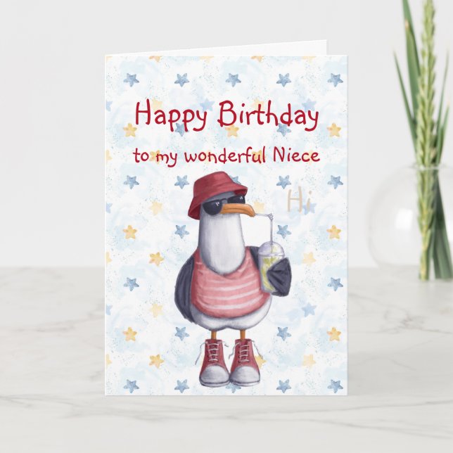 Tarjeta Birday Niece Fun Guay Seagull Bird Card (Anverso)