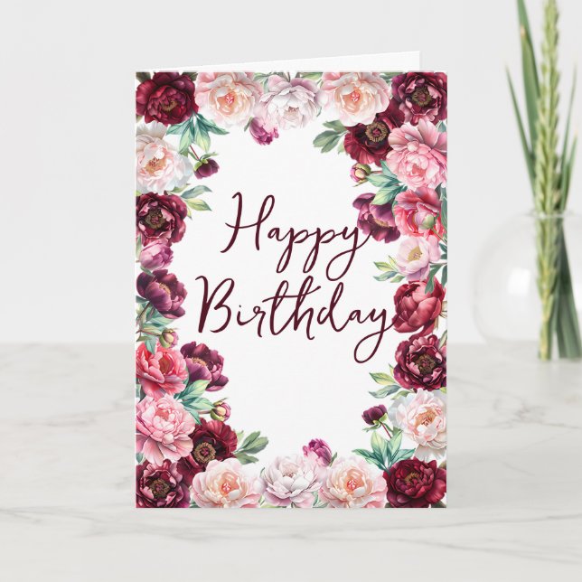 Tarjeta Birday Peony Watercolor Floral (Anverso)