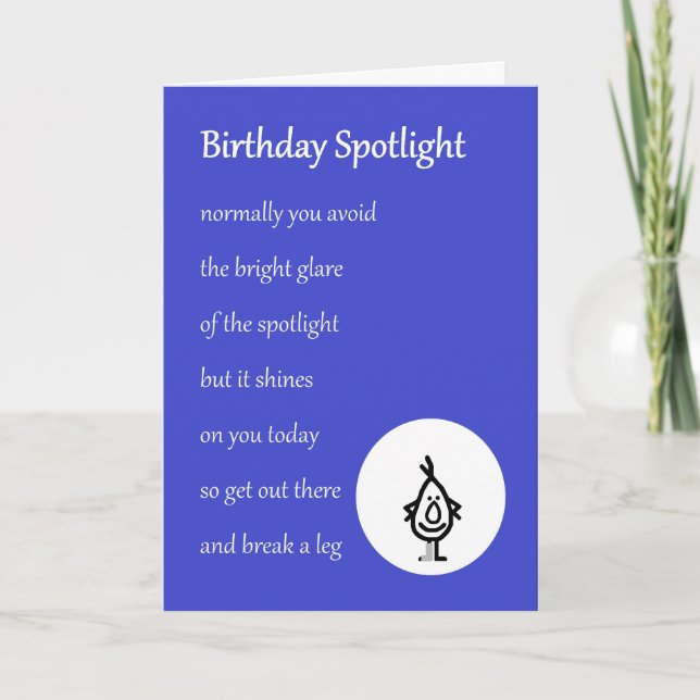 Tarjeta Birday Spotlight - un poema divertido de cumpleaño (Anverso)