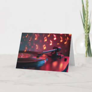 Tarjeta Birday Turntable Music with Neon Notes