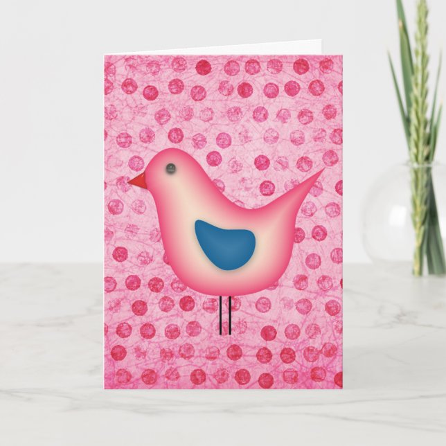 Tarjeta Birdie on Pink Polka Dots (Anverso)