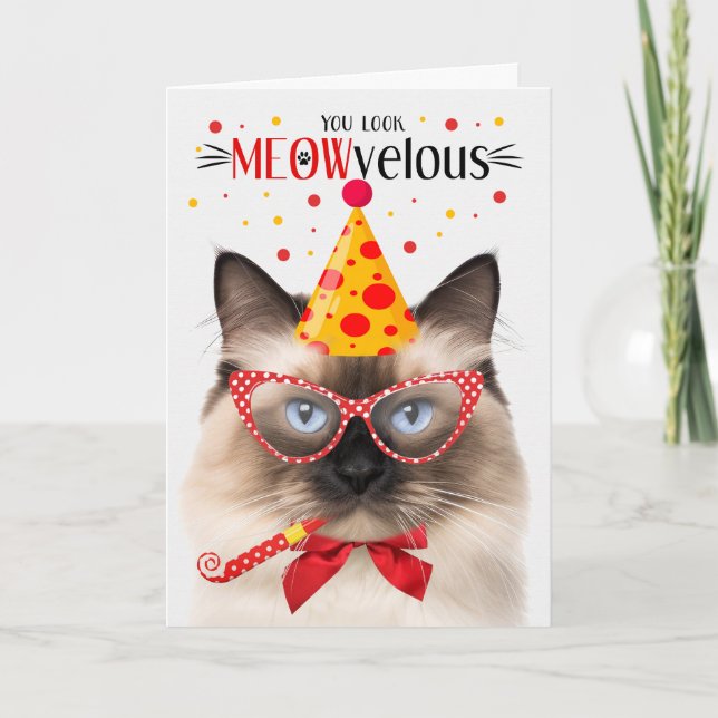 Tarjeta Birman Cat MEOWvelous Birthday (Anverso)
