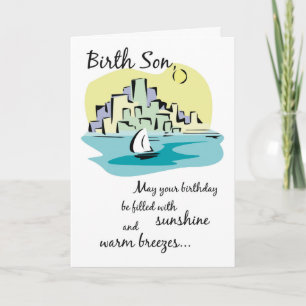 Tarjeta Birth Son Sailboat City Cumpleaños